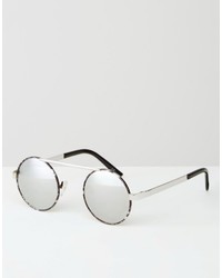 Asos Brand Round Sunglasses With Mirror Lens