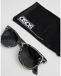 Asos Brand Square Sunglasses In Black Cracked Print