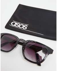 Asos Brand Square Sunglasses In Black Sheet Metal With Perforations