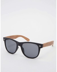 Asos Brand Sunglasses With Wood Effect Arms