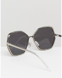 Asos Collection Oversized 70s Sunglasses In Silver Glitter Frame
