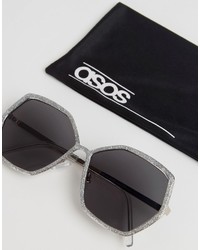 Asos Collection Oversized 70s Sunglasses In Silver Glitter Frame