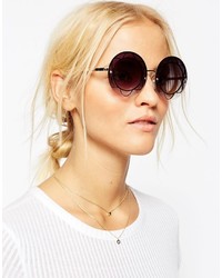 Asos Collection Oversized Round Sunglasses With Flower Inset Metal