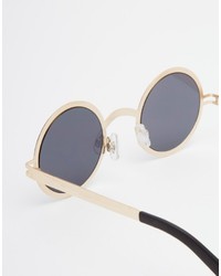 Asos Collection Round Metal Sunglasses With Flat Lens Gold Metal Nose Bridge