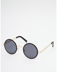 Asos Collection Round Metal Sunglasses With Flat Lens Gold Metal Nose Bridge