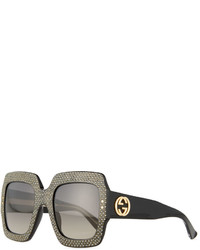 Gucci Crystal Trim Square Gradient Sunglasses Black
