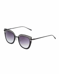 Ellen Tracy Cutout Cat Eye Metal Gradient Sunglasses Black