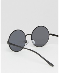 Asos Flat Lens Round Sunglasses In Black