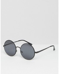Asos Flat Lens Round Sunglasses In Black
