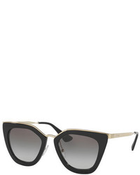 Prada Gradient Metal Trim Geometric Cat Eye Sunglasses Black