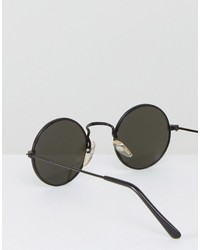 Reclaimed Vintage Inspired Black Metal Round Sunglasses With Mirrored Lens