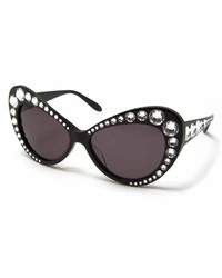 Moschino Jeweled Dramatic Cat Eye Sunglasses Black