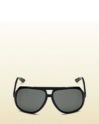 Gucci Large Aviator Sunglasses With G Detail And Signature Web On Temple