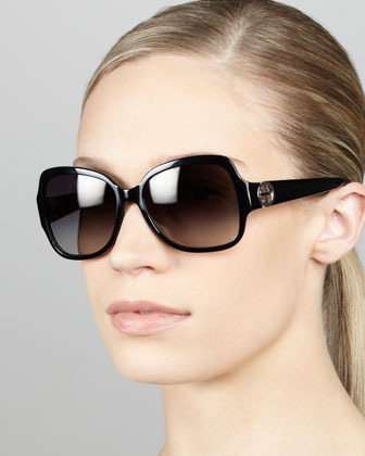 Tory Burch Logo Temple Rectangle Sunglasses Black, $150 | Neiman Marcus |  Lookastic