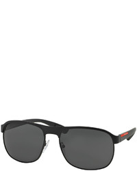 Prada Linea Rossa Metal Rubber Modified Aviator Sunglasses Black