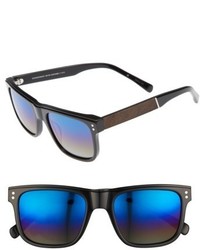 Shwood Monroe 55mm Polarized Sunglasses Black Elm Blue Flash