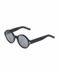 Saint Laurent Opaque Round Plastic Sunglasses Black