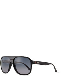 Gucci Plastic Rounded Frame Sunglasses Shiny Black