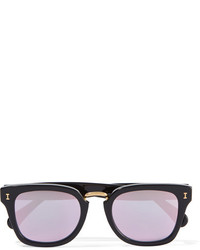 Illesteva Positano Square Frame Acetate Mirrored Sunglasses Black
