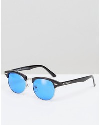Pull&Bear Retro Sunglasses In Black With Blue Lens