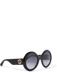 Gucci Round Frame Glittered Acetate Sunglasses Black