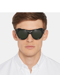 Moncler Round Frame Leather Trimmed Acetate Polarised Sunglasses