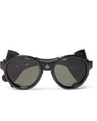 Moncler Round Frame Leather Trimmed Acetate Polarised Sunglasses
