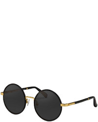 The Row Round Leather Wrapped Sunglasses Goldenblack