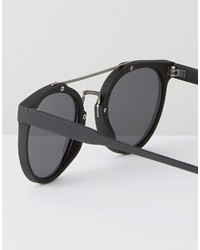 Asos Round Sunglasses In Black With Gunmetal Nose Bar