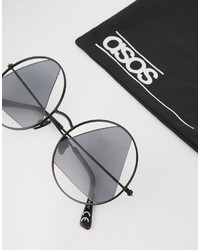 Asos Round Sunglasses With Cut Out Triangle Lens In Black