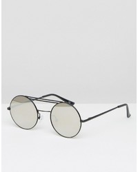 Asos Round Sunglasses With Mirror Lens In Black
