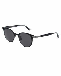 Gucci Round Titanium Sunglasses Wengraved Details Black