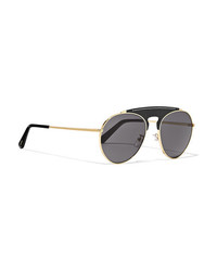 Loewe Sasha Aviator Style Gold Tone And Leather Sunglasses