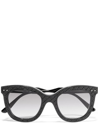 Bottega Veneta Square Frame Acetate And Intrecciato Leather Sunglasses Black