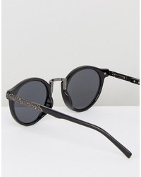 Asos Vintage Round Sunglasses In Black With Arm Detailing