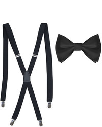 JF J.Ferrar Solid Bow Tie Suspenders Set