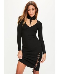 Missguided Black Corset Detail Choker Neck Mini Sweater Dress