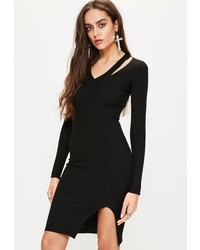 Missguided Black Cut Out V Neck Ribbed Midi Sweater Dress