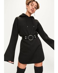 Missguided Black Flared Sleeve Hooded Sweater Dress