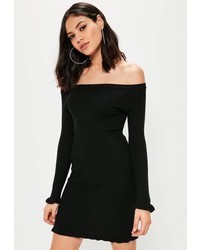 Missguided Black Frill Detail Bardot Sweater Dress