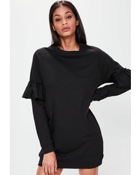 Missguided Black Frill Sleeve Sweater Dress
