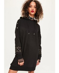 Missguided Black Metal Eyelet Detail Hooded Sweater Dress