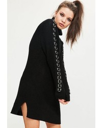 Missguided Black Ring Detail Turtle Neck Mini Sweater Dress