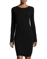 Neiman Marcus Cashmere Fringed Sleeve Sweater Dress Black