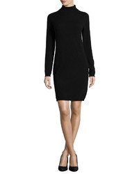 Neiman Marcus Cashmere Rolled Trim Turtleneck Sweater Dress Black
