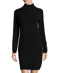 Neiman Marcus Cashmere Rolled Trim Turtleneck Sweater Dress Black