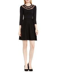 Vince Camuto Lace Inset Fit Flare Sweater Dress