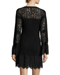 Nanette Lepore Long Sleeve Lace Trim Wool Sweaterdress Black
