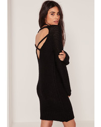 Missguided Black Back Detail Mini Sweater Dress