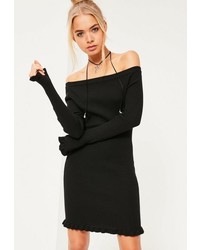 Missguided Black Frill Detail Bardot Sweater Dress